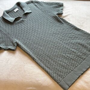 Frank And Oak Open Knit Polo Sweater Dress Sage XL
